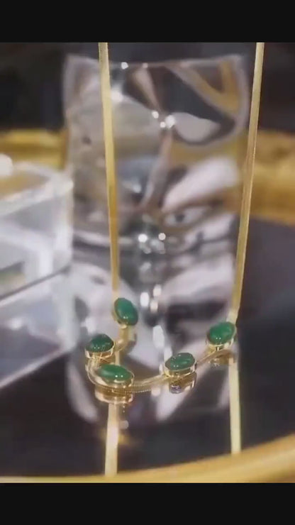 Oval Green Crystal Pendant Necklace Set With Bracelet